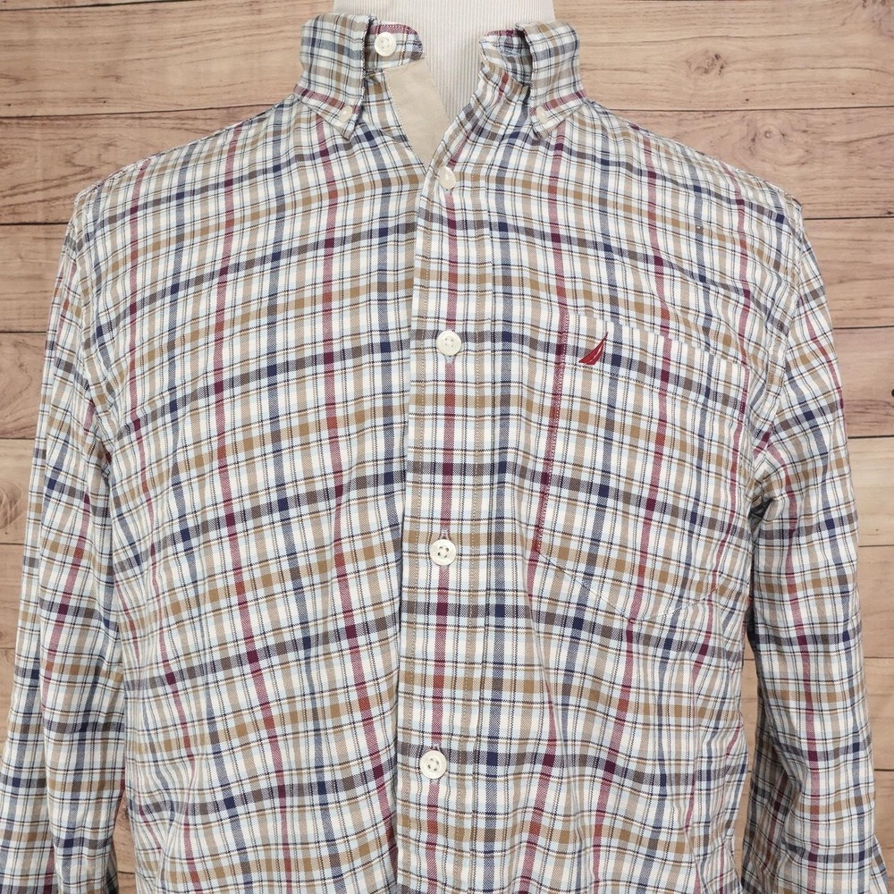Nautica Shirt Mens M Multicolor Plaid Long Sleeve Button-Up Cotton Pocket Casual